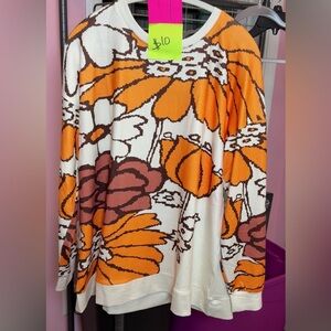Plus Size Bold Orange Floral Knit Sweater